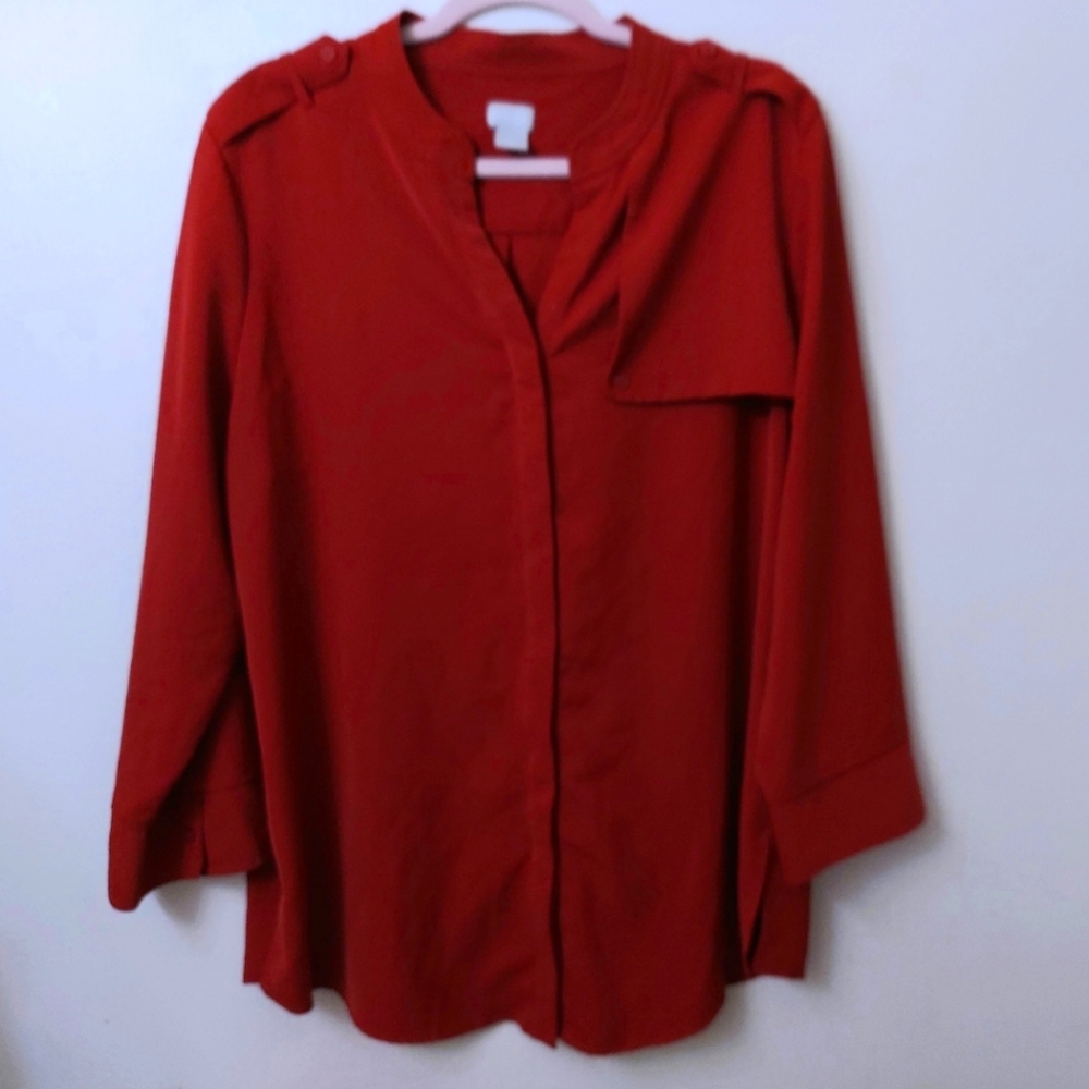 Chico's Dark Red Tunic top 3/4 Sleeves Size 16 Chico's (3)